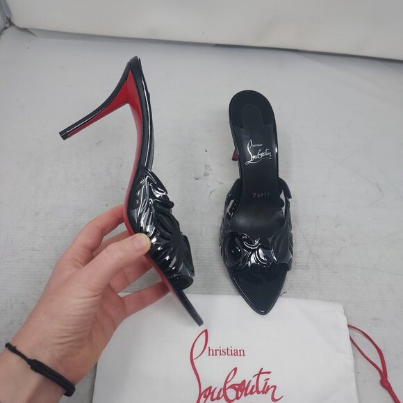 Christian Louboutin Black PVC Apostropha Mule Petunia Slide Heel Sandal - Picture 1 of 11